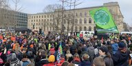 Demonstrierende im Invalidenpark beim Klimastreik von Fridays For Future und Verdi.